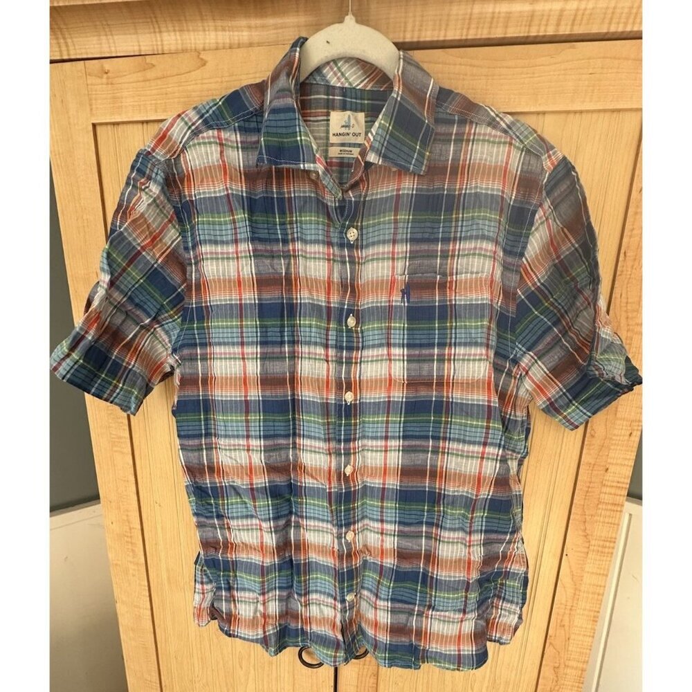 Johnnie-O Hangin`Out $135 Troy Tide Linen Blend Short Sleeve Shirt size M - Picture 6 of 6